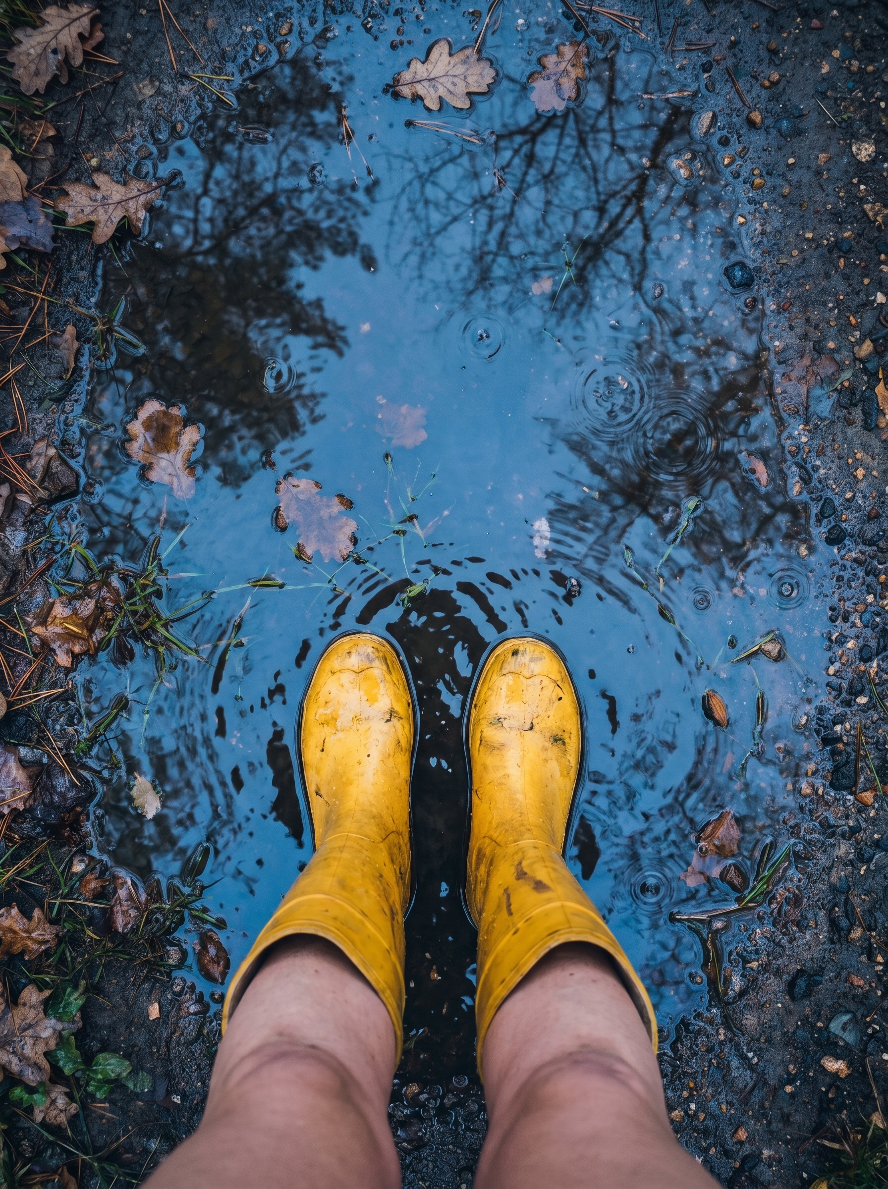 Rain boots in wet grass