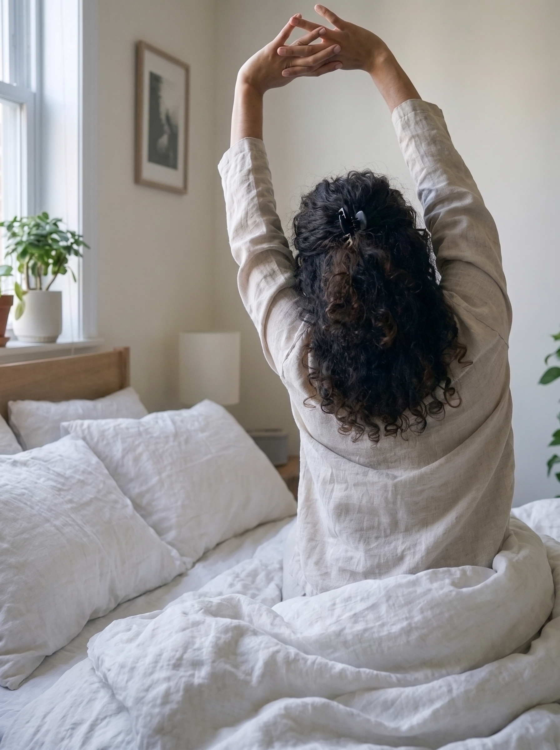 Someone stretching in a bright room